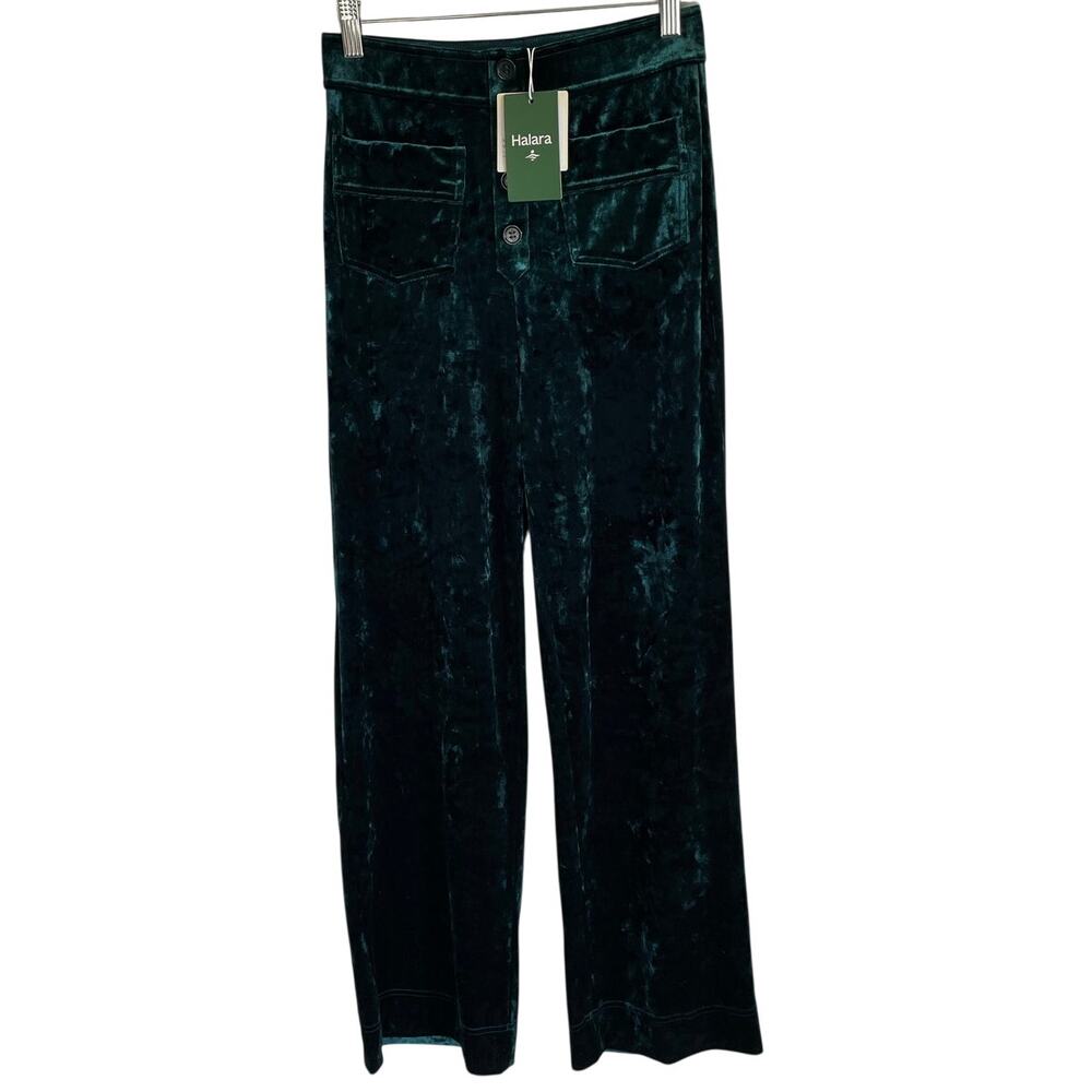 Halara NWT Crushed Velvet Pull-On Pants Sz S Green Wide Leg Wickedcore Fairygoth